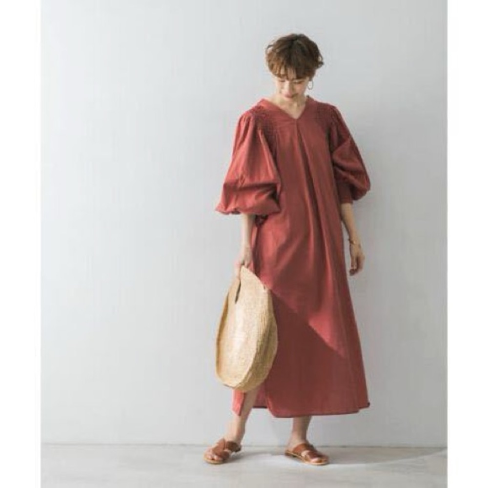Kiira cotton linen smocking tuck dress free size - Picture 3 of 14